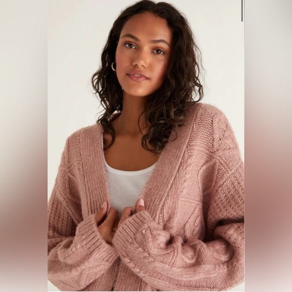 Z Supply Ryleigh Cable Knit Cardigan Dusty Rose Pink Sweater Size Small - Picture 2 of 10